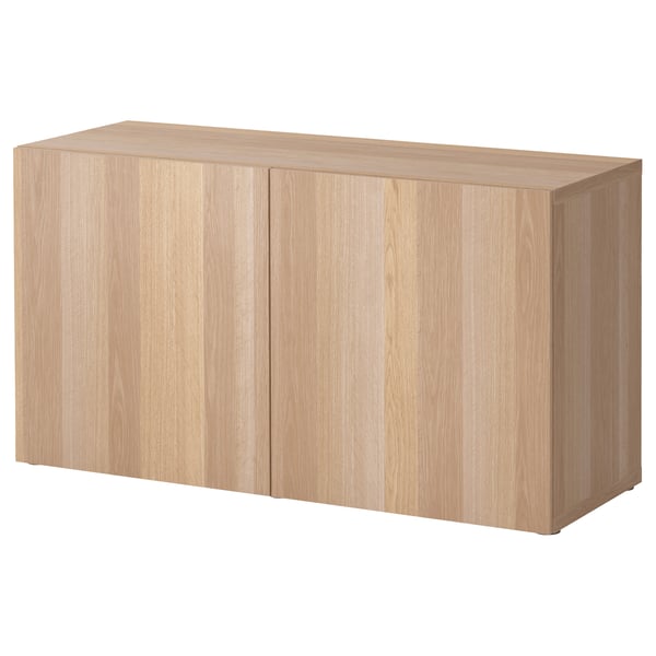 BESTÅ shelf unit with doors, white stained oak effect/Lappviken white stained oak effect, 120x42x64 cm