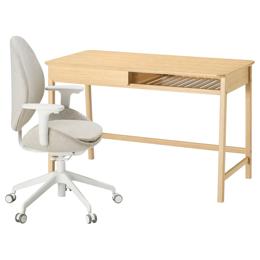 BETESHÄST / HATTEFJÄLL desk and chair, bamboo beige/white