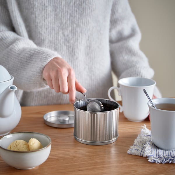 BETTHAJ tin with lid, for coffee/tea/silver-colour, 0.6 l