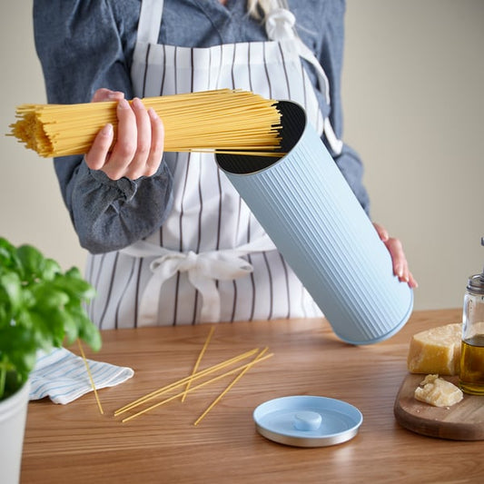 BETTHAJ tin with lid, for spaghetti/pale blue, 2.6 l