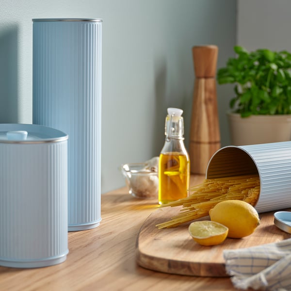 BETTHAJ tin with lid, for spaghetti/pale blue, 2.6 l