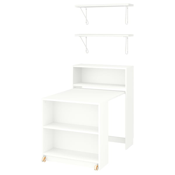 BILLY / BERGSHULT bookcase comb w foldable table, white, 80x106 cm