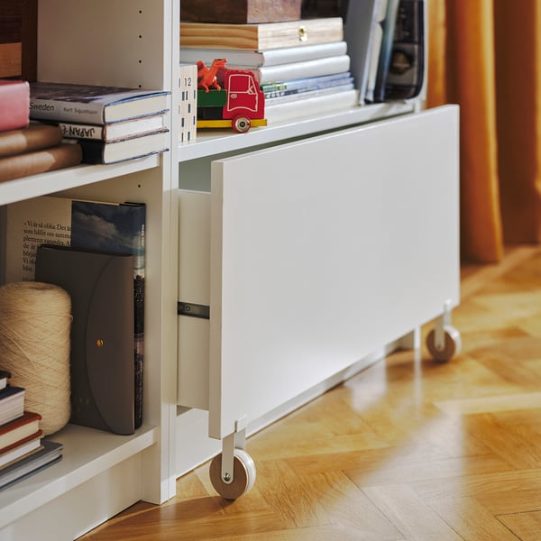 BILLY drawer, white/with castors, 80x28x43 cm