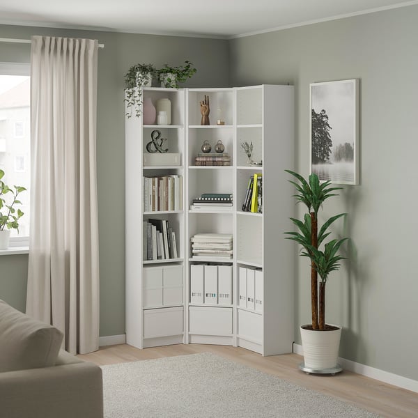 BILLY bookcase combination/crnr solution, white, 95/95x28x202 cm