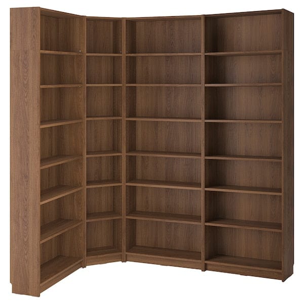 Ikea BILLY - Bookcase corner comb w ext units, brown walnut effect, 215/135x28x237 cm