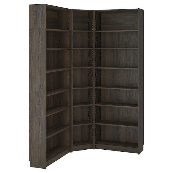Ikea BILLY - Bookcase combination ang/elem supp, dark brown oak effect,136/136x28x237 cm