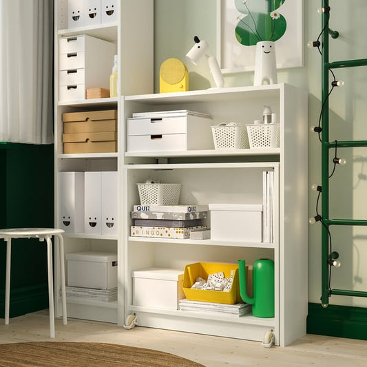 BILLY bookcase comb w foldable table, white, 120x202 cm