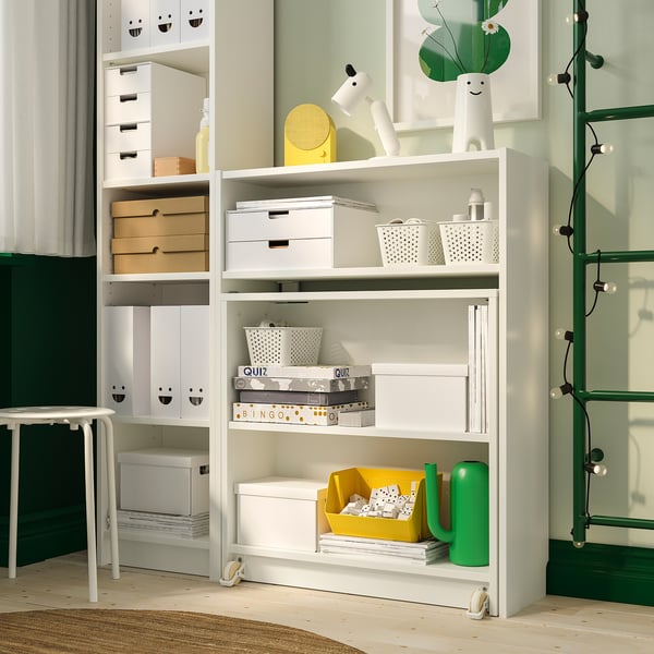 BILLY bookcase comb w foldable table, white, 120x202 cm