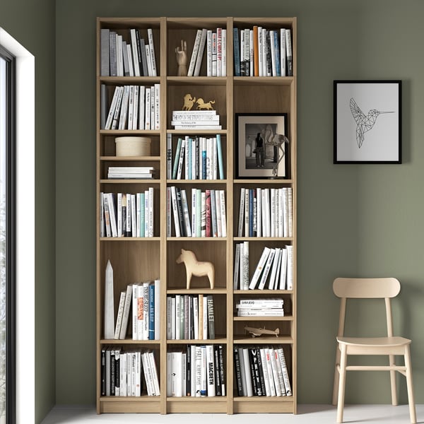 BILLY bookcase comb with extension units, oak effect, 120x28x237 cm