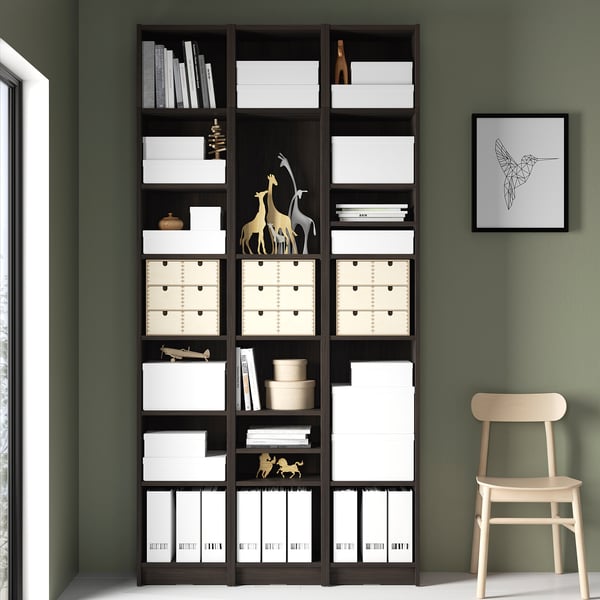 BILLY bookcase comb with extension units, dark brown oak effect, 120x28x237 cm
