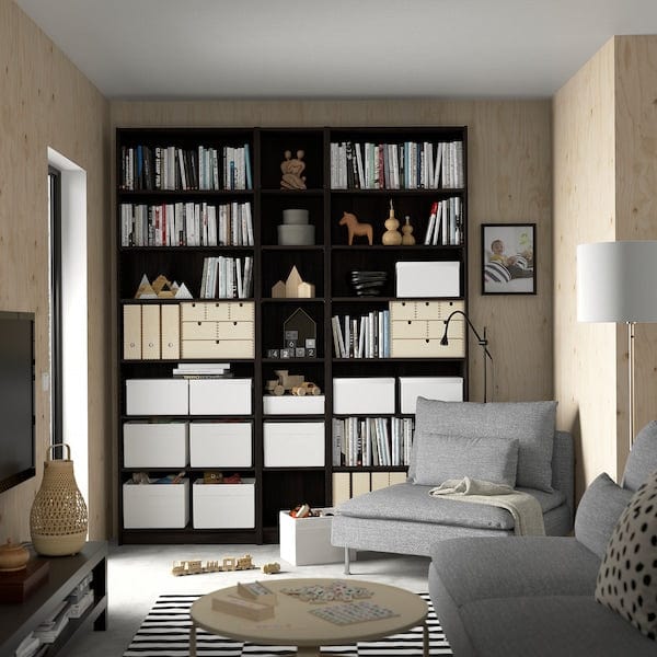 Ikea BILLY - Bookcase/elem supplement combination, dark brown oak effect,200x28x237 cm