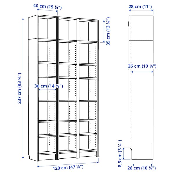 Ikea BILLY - Bookcase comb with extension units, black oak effect, 120x28x237 cm