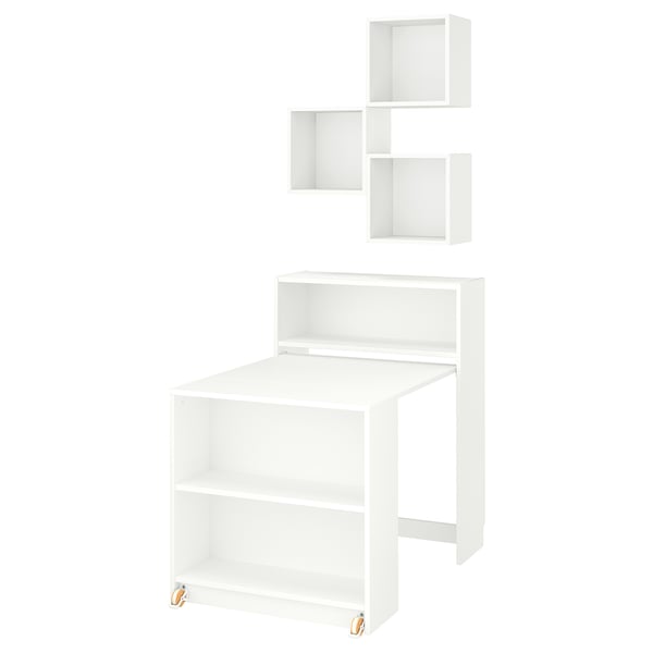 BILLY / EKET bookcase comb w foldable table, white, 80x106 cm