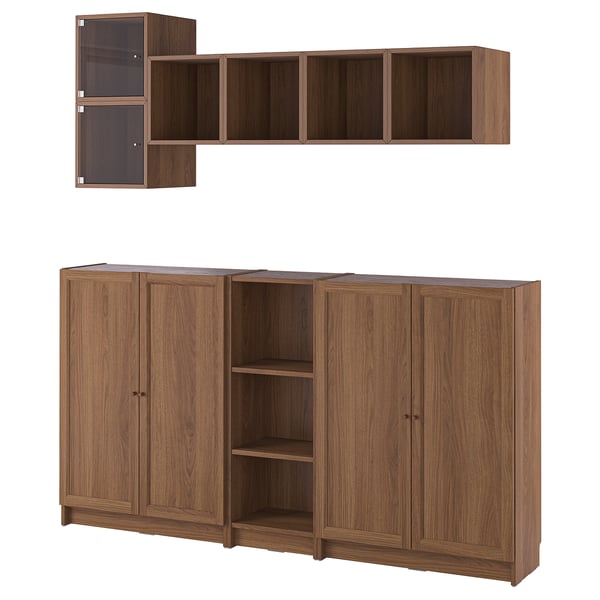 BILLY / EKET storage combination with doors, brown walnut effect/clear glass, 200x106x30 cm
