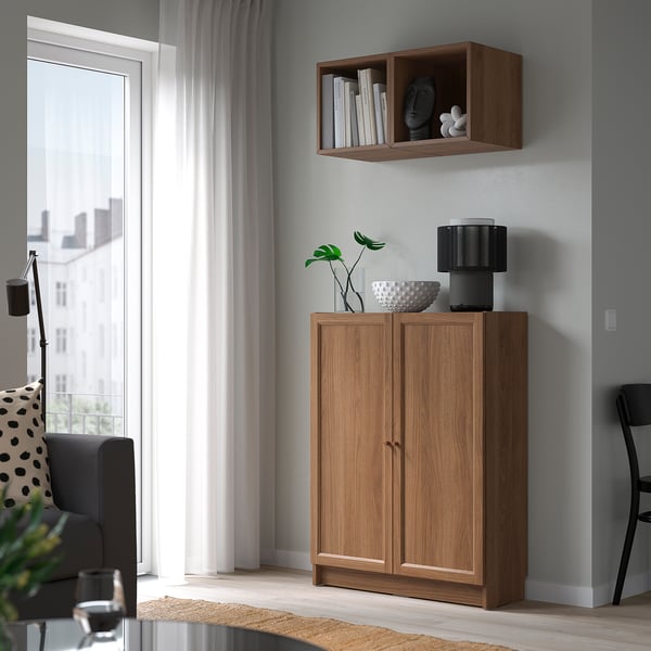 BILLY / EKET storage combination with doors, brown walnut effect, 80x106x30 cm