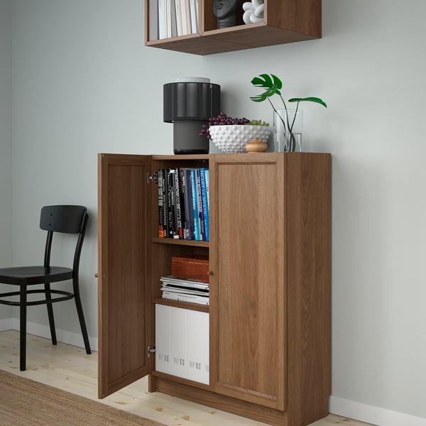 BILLY / EKET storage combination with doors, brown walnut effect, 80x106x30 cm