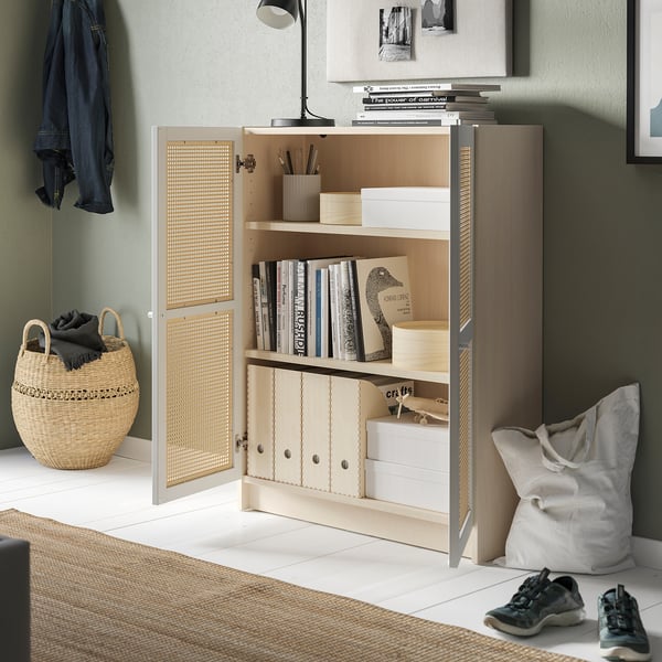 BILLY / HÖGADAL bookcase with doors, birch effect, 80x30x106 cm