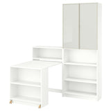 BILLY / HÖGBO bookcase comb w foldable table, white, 160x202 cm