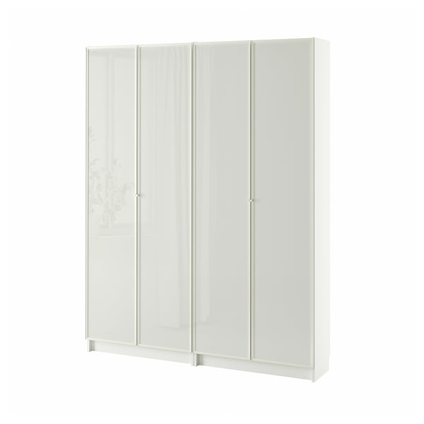 BILLY / HÖGBO bookcase combination w glass doors, white, 160x202 cm