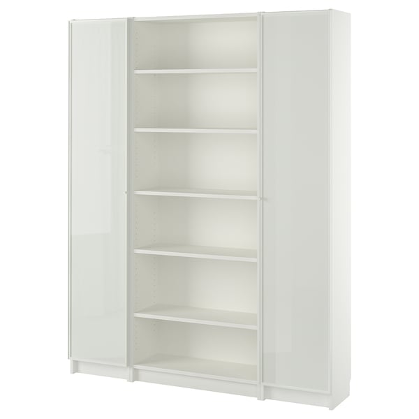 BILLY / HÖGBO bookcase combination w glass doors, white, 160x202 cm