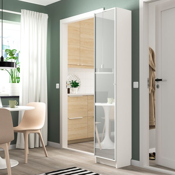 BILLY / HÖGBO bookcase combination w glass doors, white, 40x30x202 cm