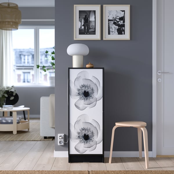 BILLY / HÖGBO bookcase combination w glass doors, black oak effect/black, 40x30x106 cm