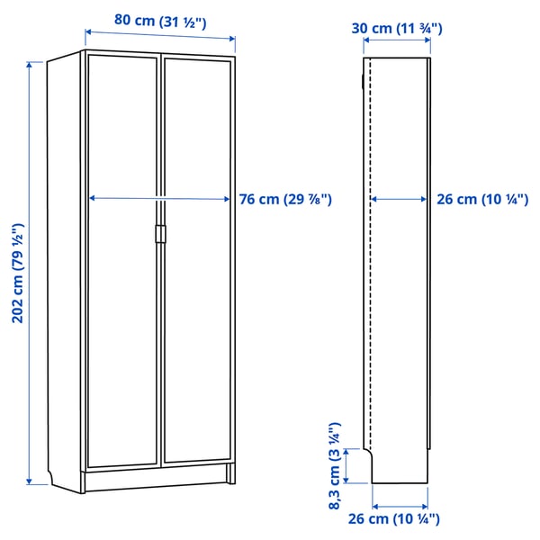 BILLY / HÖGBO bookcase with glass doors, white, 80x30x202 cm