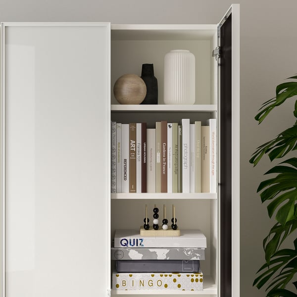 BILLY / HÖGBO bookcase with glass doors, white, 80x30x202 cm