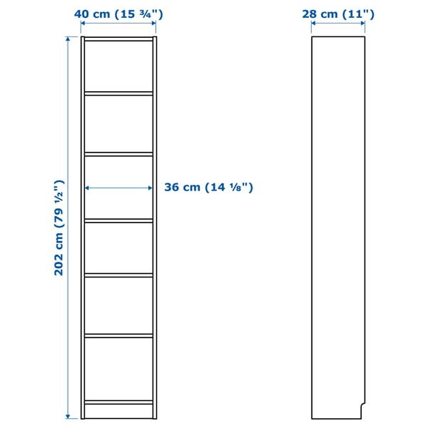 BILLY bookcase, white, 40x28x202 cm