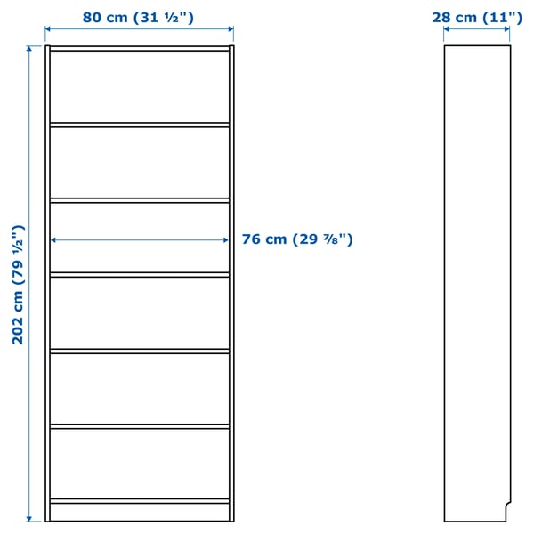 BILLY bookcase, white, 80x28x202 cm