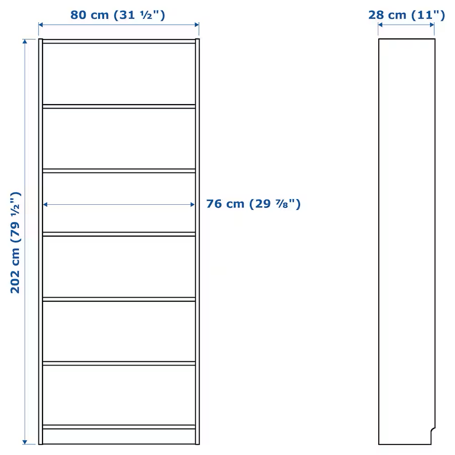 Ikea BILLY - Bookcase, white, 80x28x202 cm