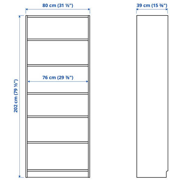 BILLY bookcase, white, 80x39x202 cm