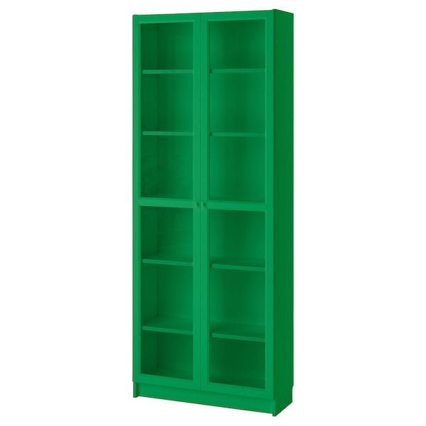 BILLY bookcase with glass-doors, green, 80x30x202 cm