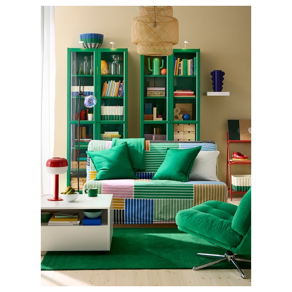 BILLY bookcase with glass-doors, green, 80x30x202 cm