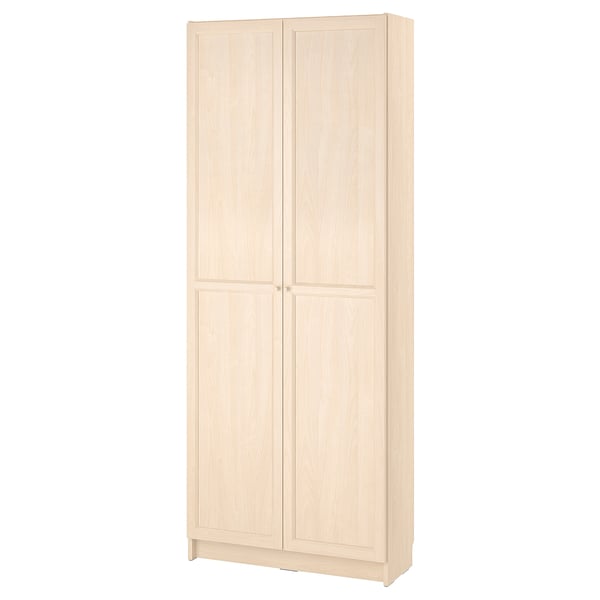 BILLY bookcase with doors, birch effect, 80x30x202 cm