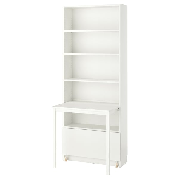 BILLY bookcase with desk and drawer, white, 80x202 cm