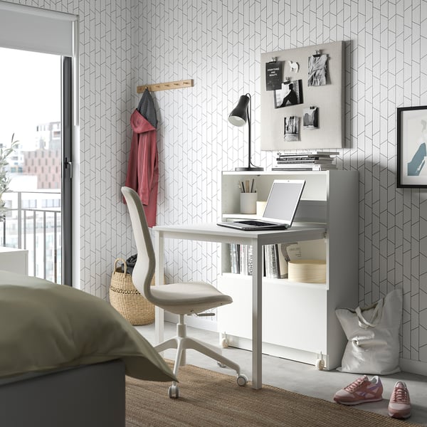 BILLY bookcase with desk and drawer, white, 80x106 cm