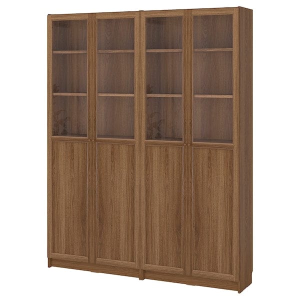 Ikea BILLY / OXBERG - Bookcase comb w panel/glass doors, brown walnut effect, 160x30x202 cm