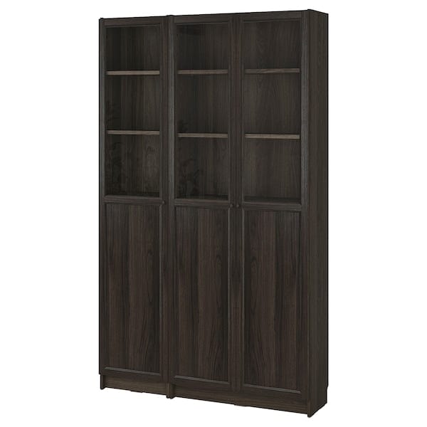 Ikea BILLY / OXBERG - Combinaz bookcases glass doors/pannel, dark brown oak effect,120x30x202 cm