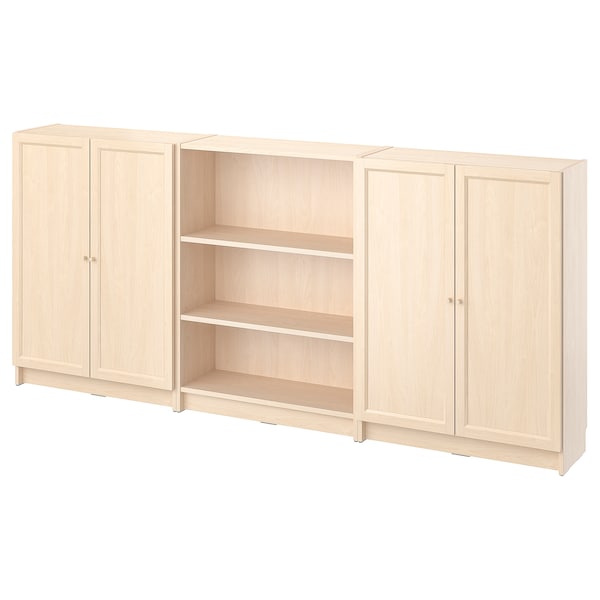 BILLY / OXBERG - Bookcase combination with doors, birch effect,240x30x106 cm