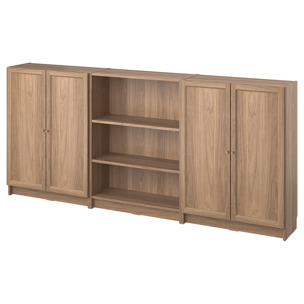 BILLY / OXBERG bookcase combination with doors, oak effect, 240x30x106 cm