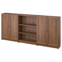 BILLY / OXBERG - Bookcase combination with doors, brown walnut effect, 240x30x106 cm