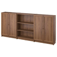 BILLY / OXBERG bookcase combination with doors, brown walnut effect, 240x30x106 cm