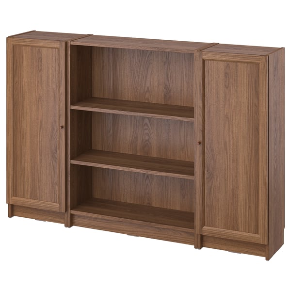BILLY / OXBERG bookcase combination with doors, brown walnut effect, 160x106 cm