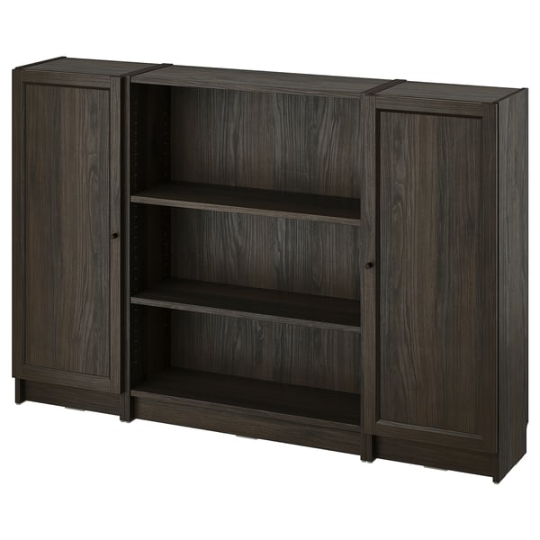 BILLY / OXBERG bookcase combination with doors, dark brown oak effect, 160x106 cm