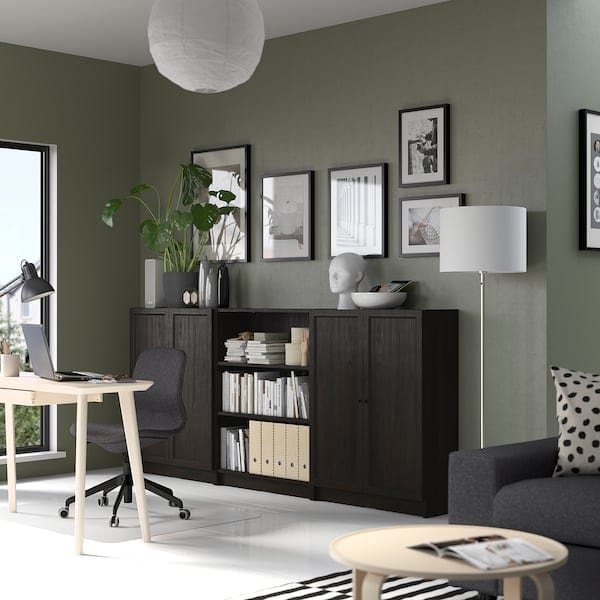 Ikea BILLY / OXBERG - Bookcase combination with doors, dark brown oak effect,240x30x106 cm