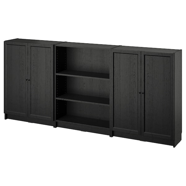 BILLY / OXBERG - Bookcase combination with doors, black oak effect, 240x30x106 cm