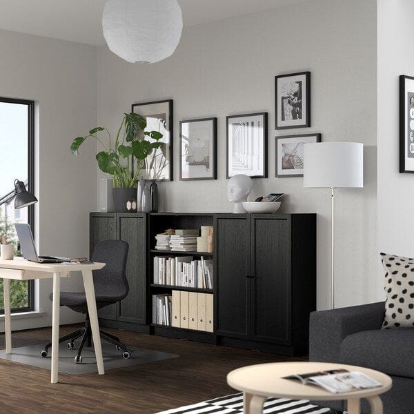Ikea BILLY / OXBERG - Bookcase combination with doors, black oak effect, 240x30x106 cm