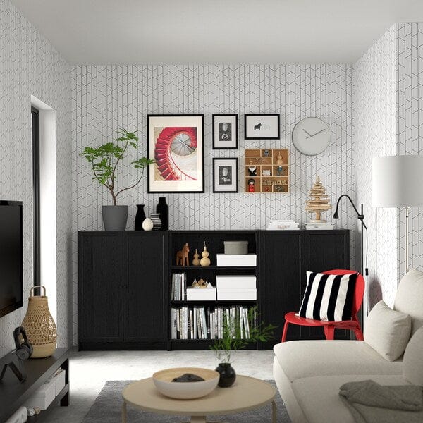Ikea BILLY / OXBERG - Bookcase combination with doors, black oak effect, 240x30x106 cm