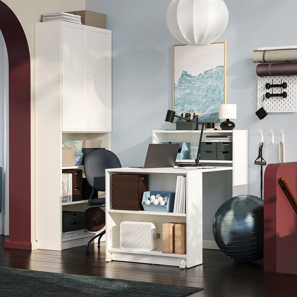 BILLY / OXBERG bookcase comb w foldable table, white, 160x202 cm